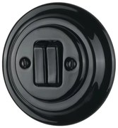 Bohemia-Design - Porcelánový retro dvojitý vypínač s rámikom č. 6+6 čierny