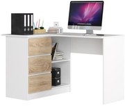 Rohový písací stôl B16 124 cm biely/dub sonoma ľavý