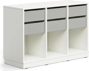 Úložná skrinka CASPER, 6 zásuviek, 3 priehradky, so soklom, biela/šedá