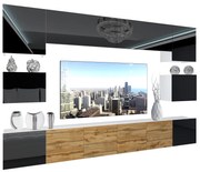 Obývacia stena Belini Premium Full Version čierny lesk / dub wotan + LED osvetlenie Nexum 53