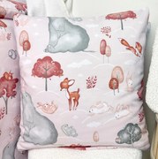 Bavlnená obliečka na vankúš Zvieratkový svet 40x40 cm – ružová, lesné zvieratká, 100% bavlna, zips
