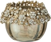 Zlatý svietnik na čajovú sviečku so zdobením a kamienky Volve S - Ø  6,5*6,5 cm