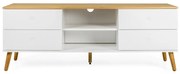 Biely TV stolík s detailmi v dekore dubového dreva Tenzo Dot, šírka 162 cm