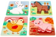 Sada 4 drevených puzzlí pre děti - farma