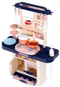 Kompaktná detská kuchynka s LED + 10 ks doplnkov - modrá