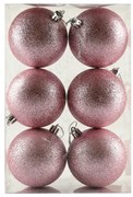 DECOLED Plastové guľôčky, 8 cm, jemná ružová, 6 x trblietky