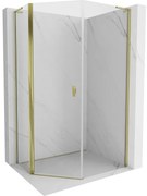 Mexen Mist L, päťuholníkový sprchový kút s krídlovými dverami, 80 x 90 cm, 8mm číre sklo, zlatý lesklý profil, 8A8L-080-090-50-00