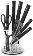 9-dielna súprava nožov s otočným stojanom a nepriľnavým diamantovým povrchom BestBerg BBK-9RU / čierna