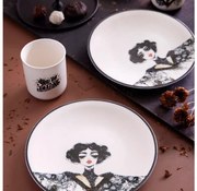 Jedálenská sada 4 ks čierna/biela/porcelán