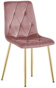 Ružová zamatová jedálenská stolička LIBRA so zlatými nohami