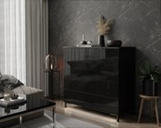 KOMODA MARION NA ČIERNÝCH NOŽIČKÁCH ČIERNÝ LESK / BEZUCHYTKOVÁ LED 95