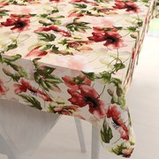 Biante Zamatový obdĺžnikový obrus Tamara TMR-051 Abstraktné červené kvety na žltobéžovom 50x100 cm