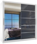 Šatníková skriňa 158 cm Belini biely  mat / šedý lesk s posuvnými dverami zrkadlom a zásuvkami  MGB SZP7/0/W/1L5S/KLAL