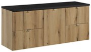 Závěsná skříňka pod umyvadlo Nova Oak s deskou 140 cm dub evoke/černý