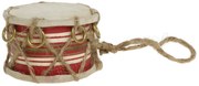 Červeno-biely vianočný drevený bubienok s kožou Drum Vintage - Ø 6*4cm