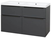 Mereo Mailo, kúpeľňová skrinka s umývadlom z liateho mramoru 121 cm, antracit, čierne madlo, MER-CN533MB