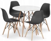 Jedálenská zostava TODI 80cm okrúhly stolový set biely + 4 stoličky OSAKA čierne Farba: Čierna