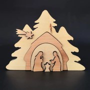 AMADEA Drevený betlehem odstupňovaný, masívne drevo dvoch druhov drevín, 13x10x1,1 cm