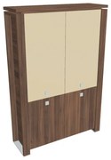 Vysoká skriňa Verno+ 140 x 46 x 210 cm, kombinované dvere, orech / vanilka