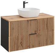 Závěsná skříňka Casad Smile s deskou a umyvadlem 100 cm černá/dub wotan