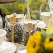 Sklenená dóza/cukornička s bambusovým viečkom a lyžičkou - 12*11*13 cm / 660 ml