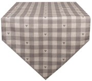 Béžovo-sivý károvaný behúň na stôl so srdiečkami Love It - 50*160 cm