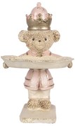 Béžovo-ružová dekorácia medvedík držiaci podnos - 14*13*24 cm