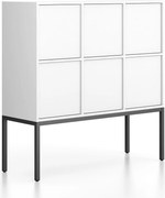 Kancelárska skriňa FRAME, nízka, čierna podnož, 6x dvere, 1299 x 450 x 1331 mm, PUSH-lock, biela