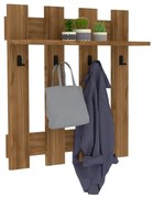 Tmavohnedá nástenná polica so 4 vešiakmi Carina