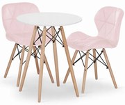 Jedálenský stôl TODI biely 60 cm s dvoma stoličkami LAGO ružové
