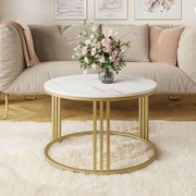 OKRÚHLY KONFERENČNÝ STOLÍK LEONARDO 2 BIELY MRAMOR / ZLATÝ