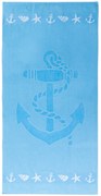 Plážová osuška KOTVA A MUŠLE 70 x 140 cm svetlomodrá, 100% bavlna