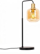 Dizajnová stolná lampa čierna s mosadzou a jantárovým sklom - Zuzanna