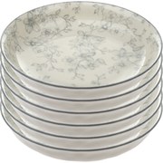 Súprava 6 hlbokých tanierov Nežné kvety 20 cm, sivá