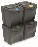 Set košov na triedený odpad II, 4 x 25 l, sivá