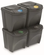 Set košov na triedený odpad II, 4 x 25 l, sivá