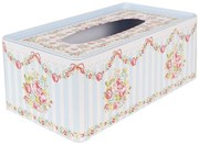 Modrý kovový obal na vreckovky s kvetmi ruží Rossai - 23*13*10 cm