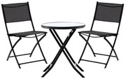 Balkónový set: 2 Skladacie stoličky a okrúhly stolík - čierny