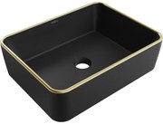 Mexen Catia, umývadlo na dosku 48x37x14 cm, čierna matná-zlatý okraj, 21314875
