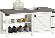 HOMCOM Rustikálna botníková lavička s miestom na sedenie a úložným priestorom pre 7 párov topánok 100x40x48 cm Biela a Sivá | Aosom