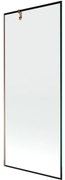 Mexen Next, vaňová zástena 1-krídlová 80 x 150 cm, fixné krídlo, 6 mm číre sklo s čiernym vzorom, ružové zlato profil, 895-080-000-00-70-60