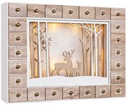 Spielwerk Drevený adventný kalendár ZIMNÝ LES s osvetlením, 35x6x27cm, biela/hnedá