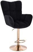 LuxuryForm DESIGN Barové kreslo AURORA VELUR na zlatom tanieri - čierne
