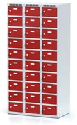 Alfa 3 Šatníková skrinka s úložnými boxami, 30 boxov, 1800 x 900 x 500 mm, cylindrický zámok, červené dvere