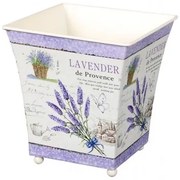 Plechový obal na kvetináč Levanduľa, 12 x 13 x 12 cm