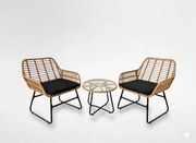 Garden Line ZÁHRADNÝ NÁBYTOK (2 STOLIČKY, STÔL) – HNEDÝ, VANKÚŠE – ČIERNE *3392