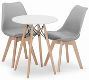 Jedálenská zostava TODI 60cm okrúhly stolový set biely+ 2 stoličky MARK sivé