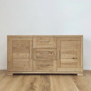 Moderná drevená komoda s 3 zásuvkami a 2 dvierkami 150x43x80 cm