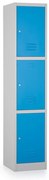 Kovová šatníková skrinka - 3 boxy, 38 x 45 x 185 cm, cylindrický zámok, modrá - ral 5012