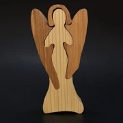 AMADEA Drevené puzzle anjel, masívne drevo dvoch druhov drevín, 15 cm
